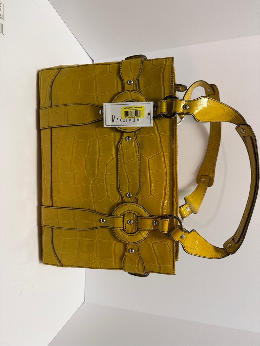Maxximum Croc-Embossed Satchel in Mustard